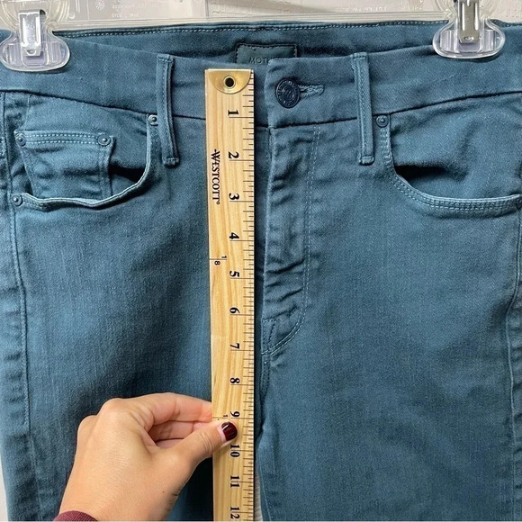 Mother High Waist Looker Ankle Fray. Muted teal blue color. Size 25. - Picture 5 of 9